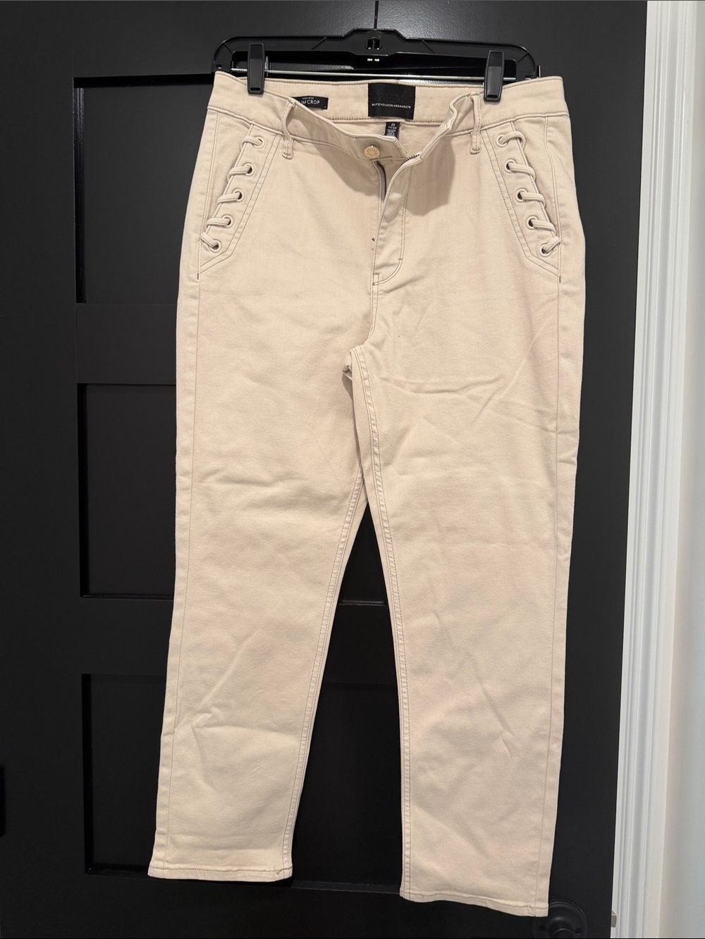 White House Black Market Beige Cropped Lace-Up Pocket Pants